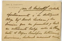 [Tarjeta] 1910 julio 22, Buenos Aires, Argentina [a] Ricardo Latcham.