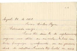 [Carta] 1907 agosto 20, San Felipe, Chile [a] Carlos Pezoa Véliz.