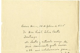 [Carta] 1935 febrero 14, Buenos Aires, Argentina [a] Raúl Silva Castro