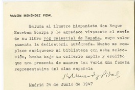 [Tarjeta] 1947 mayo 24, Madrid, España [a] Roque Esteban Scarpa