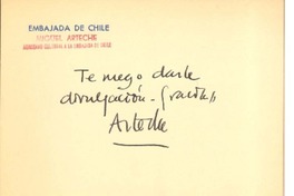 [Tarjeta] c.1965 [Madrid], [España] [a] Raúl Silva Castro