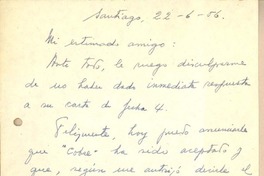 [Carta] 1956 jun. 22, Santiago, Chile [a] Gonzalo Drago