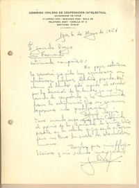 [Carta] 1951 may. 6, Santiago, Chile [a] Gonzalo Drago