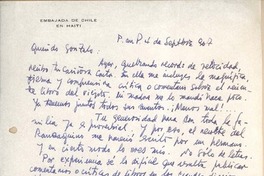 [Carta] 1967 sep. 4, Haití [a] Gonzalo Drago
