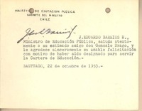 [Tarjeta] 1953 oct. 22, Santiago, Chile [a] Gonzalo Drago