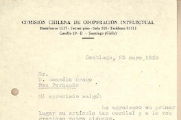 [Carta] 1959 may. 25, Santiago, Chile [a] Gonzalo Drago