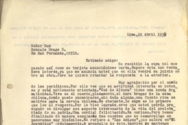[Carta] 1936 abr. 22, Lima, Perú [a] Gonzalo Drago