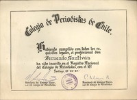 [Certificado] 1967 febrero 13, Santiago [Chile] [a] Fernando Santiván