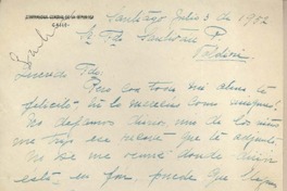 [Carta] 1952 julio 3 Santiago, Chile [a] Fernando Santiván