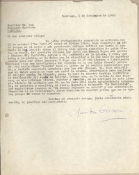 [Carta] 1960 noviembre 6, Santiago, Chile [a] Fernando Santiván