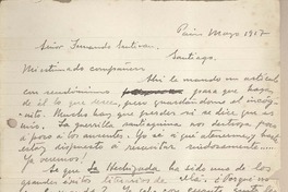 [Carta] 1917 mayo, Paris, Francia [a] Fernando Santiván