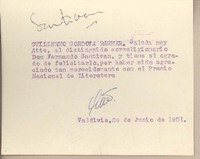 [Tarjeta] 1951 junio 24, Valdivia, Chile [a] Fernando Santiván