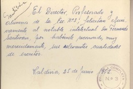 [Tarjeta] 1952 junio 25, Valdivia, Chile [a] Fernando Santiván