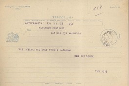 [Telegramas] [entre el 23 de junio al 7 de julio], 1952 Chile [a] Fernando Santiván