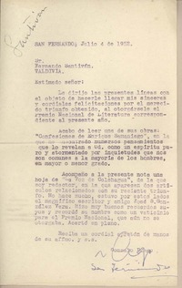 [Carta] 1952 julio 4, San Fernando, Chile [a] Fernando Santiván