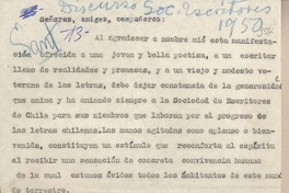 Discurso en la Sociedad de Escritores de Chile