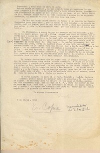 [Carta] 1944 abr. 6, [Petrópolis, Brasil?] [a] Emelina Molina, [Chile]