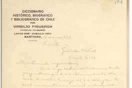 [Carta] 1933 ene. 10, Santiago, [Chile] [a] Gabriela Mistral, Puerto Rico
