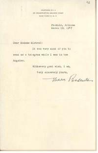 [Carta] 1947 Mar. 19, Phoenix, Arizona, [EE.UU.] [a] [Gabriela] Mistral, [EE.UU.]