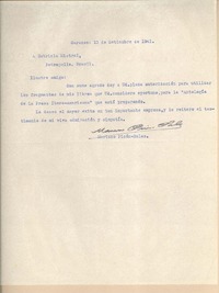 [Carta] 1941 sept. 13, Caracas, [Venezuela] [a] Gabriela Mistral, Petrópolis, Brasil