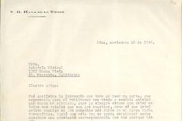 [Carta] 1946 nov. 26, Lima, [Perú] [a] Gabriela Mistral, Monrovia, California, [EE.UU.]