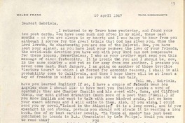 [Carta] 1947 Apr. 10, Truro, Massachusetts, [EE.UU.] [a] Gabriela [Mistral]