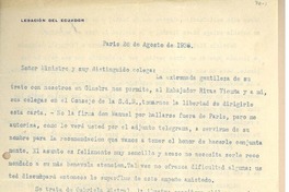 [Carta] 1936 ago. 26, Paris, [Francia] [al] Excelentisimo Señor Doctor Don Armindo Monteiro, Ministro de Relaciones Exteriores de Portugal
