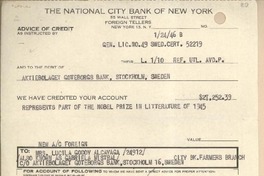 Certificado de depósito de The National City Bank of New York