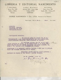 [Carta] 1944 mayo 29, Santiago, [Chile] [a] Gabriela Mistral, Consulado de Chile, Petrópolis, Brasil
