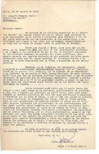 [Carta] 1958 ago. 22, Talca, Chile [a] Joaquín Edwards Bello