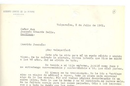[Carta] 1961 jun. 8, Valparaíso, Chile [a] Joaquín Edwards Bello