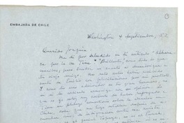[Carta] 1952 sep. 4, Washington D.C. [a] Joaquín Edwards Bello