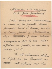 Alessandri o el paroxismo de la fiebre presidencial