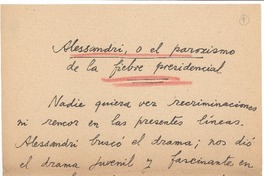 Alessandri o el paroxismo de la fiebre presidencial