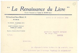 [Carta] 1926 jul. 17, París, Francia [a] Joaquín Edwards Bello, Madrid, España