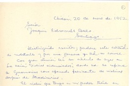 [Carta] 1952 ene. 20, Chillán, Chile [a] Joaquín Edwards Bello