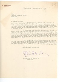[Carta] 1957 ago. 3, Valparaíso, Chile [a] Joaquín Edwards Bello