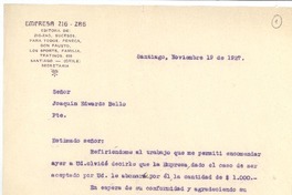 [Carta] 1927 nov. 19, Santiago, Chile [a] Joaquín Edwards Bello