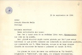 [Carta] 1966 sep. 30, Santiago, Chile [a] Joaquín Edwards Bello