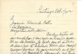 [Carta] 1952 oct. 1, Santiago, Chile [a] Joaquín Edwards Bello