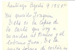 [Cartas entre agosto y octubre de 1959] Santiago, Chile [a] Joaquín Edwards Bello