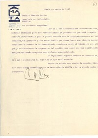 [Carta] 1927 mar. 6, Lima, Perú [a] Joaquín Edwards Bello, París, Francia