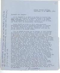 [Carta] 1963 ago. 11, Cambridge, Inglaterra [a] Joaquín Edwards Bello