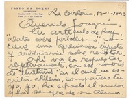 [Tarjeta] 1943 feb. 13, Santiago, Chile [a] Joaquín Edwards Bello