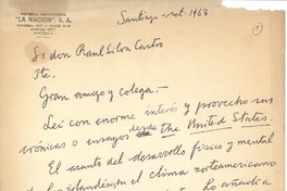 [Carta] 1963 septiembre, Santiago, Chile [a] Raúl Silva Castro