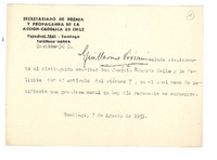 [Tarjeta] 1953 ago. 7, Santiago, Chile [a] Joaquín Edwards Bello