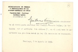 [Tarjeta] 1953 ago. 7, Santiago, Chile [a] Joaquín Edwards Bello