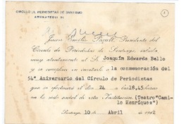 [Tarjeta] 1962 abr. 10, Santiago, Chile [a] Joaquín Edwards Bello