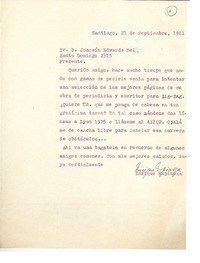 [Carta] 1961 sep. 21, Santiago, Chile [a] Joaquín Edwards Bello