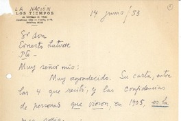 [Carta] 1953 jun. 14, Santiago, Chile [a] Ernesto Latorre